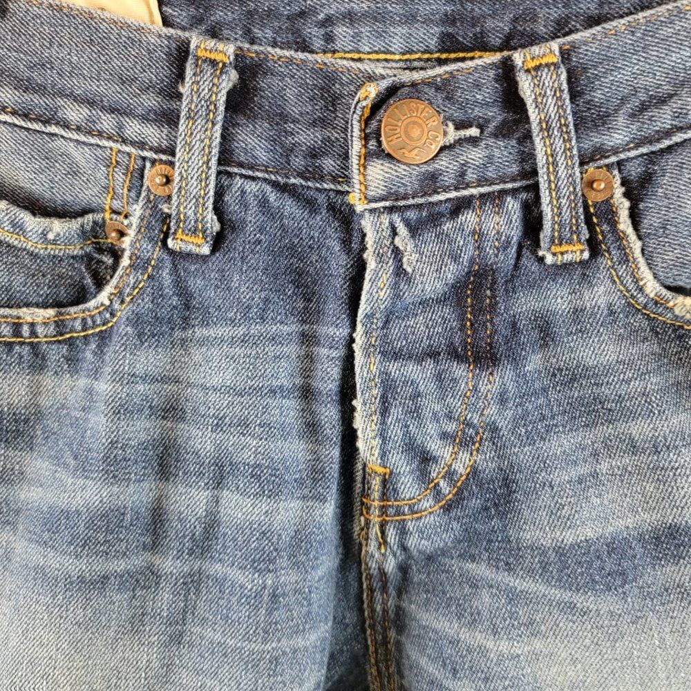Hollister Jeans Mens 28x30 Blue Skinny Button Fly Dark Wash Whiskered Normcore A - Picture 3 of 10